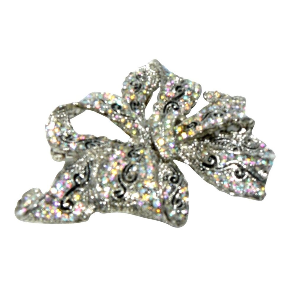 Premier Silver Brooch Pin Pendant Pave Aurora Borealis Rhinestones 3.25" Vintage